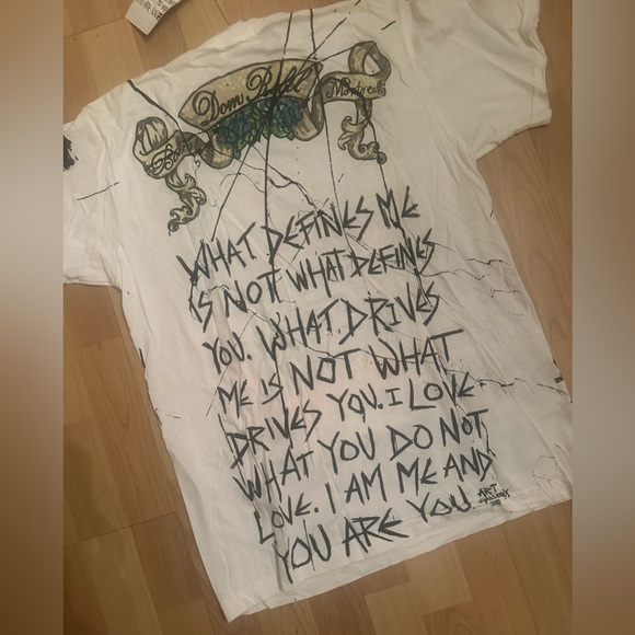 Y2K DOM REBEL SWAROVSKI CRYSTAL SKULL SHIRT HAND-PAINTED AND SIGNED BY DESIGNER - Picture 4 of 14